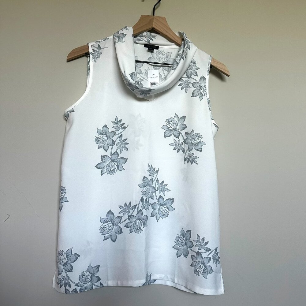 Ann Taylor Women's Floral Draped Boat Neck Sleeveless Blouse Tank Top